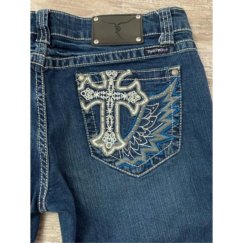 Montana West Trinity Ranch Flare Jeans Embroidered Womens JR’s Sz 17